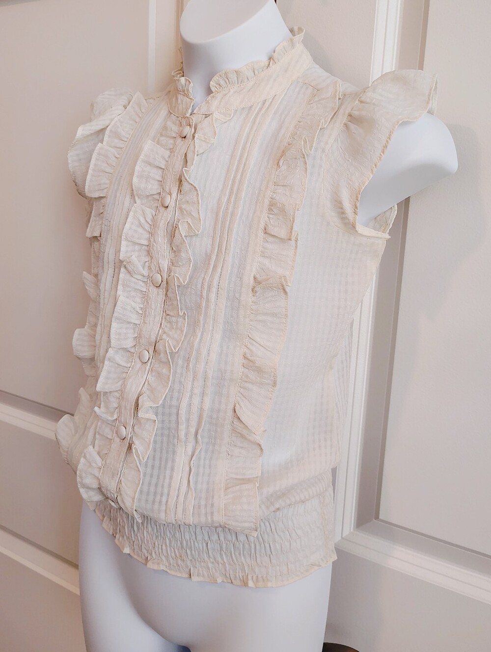 Ivory Cream Semi-Sheer Ruffle Blouse - Picture 3 of 6